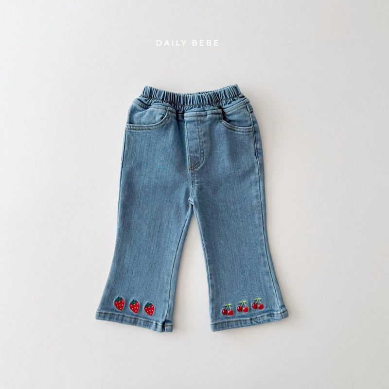 Daily Bebe - Korean Children Fashion - #minifashionista - Embroidered Bootcut Denim Pants