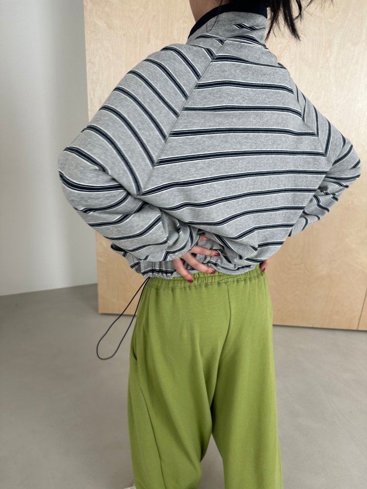 Dress U - Korean Women Fashion - #momslook - Striped Half-Zip Sweatshirt - 12