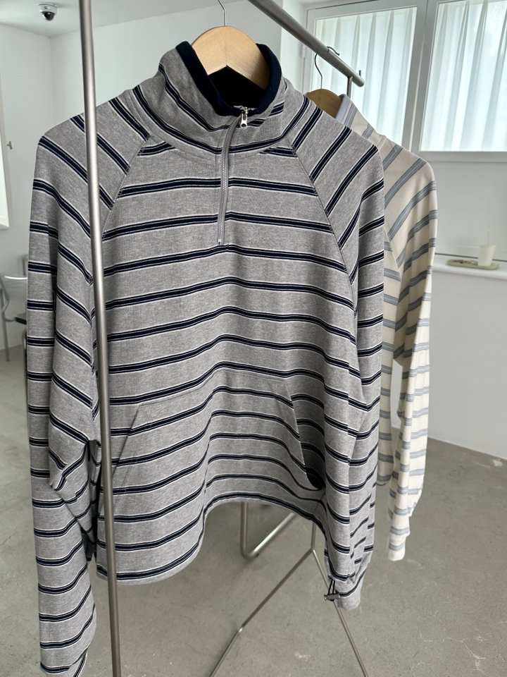 Dress U - Korean Women Fashion - #momslook - Striped Half-Zip Sweatshirt - 6