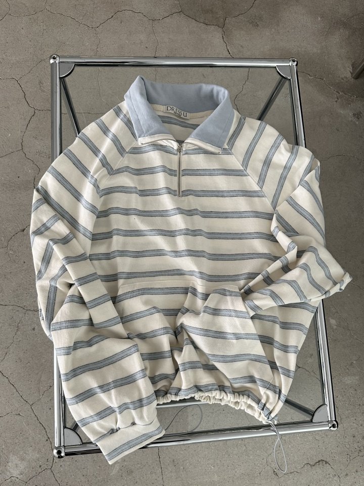 Dress U - Korean Women Fashion - #thelittlethings - Striped Half-Zip Sweatshirt