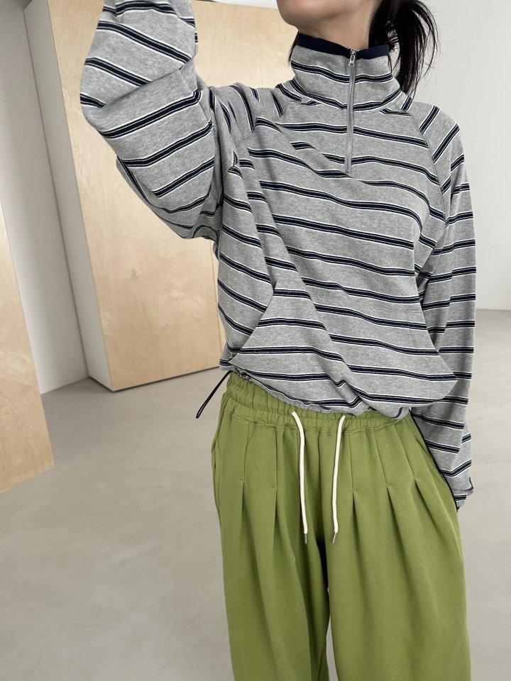 Dress U - Korean Women Fashion - #womensfashion - Striped Half-Zip Sweatshirt - 11
