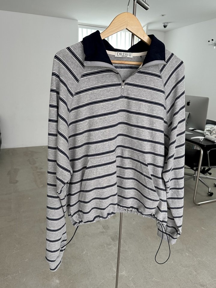 Dress U - Korean Women Fashion - #womensfashion - Striped Half-Zip Sweatshirt - 3