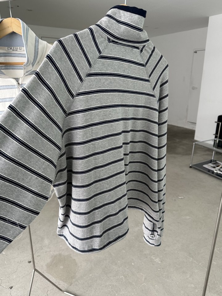Dress U - Korean Women Fashion - #womensfashion - Striped Half-Zip Sweatshirt - 7