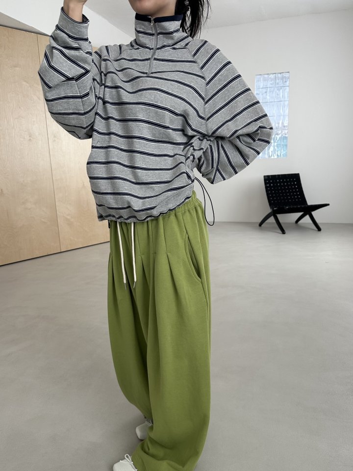 Dress U - Korean Women Fashion - #womensfashion - Striped Half-Zip Sweatshirt - 9