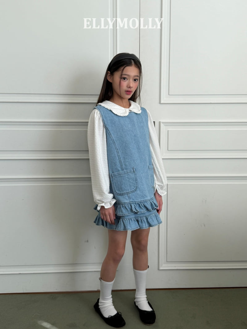 Ellymolly - Korean Children Fashion - #designkidswear - Denim Little Pocket One-piece - 9