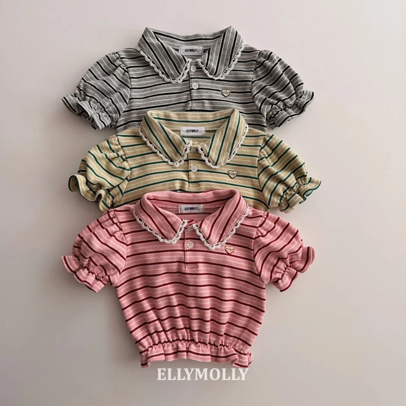 Ellymolly - Korean Children Fashion - #designkidswear - Curling Collar Frill Tee