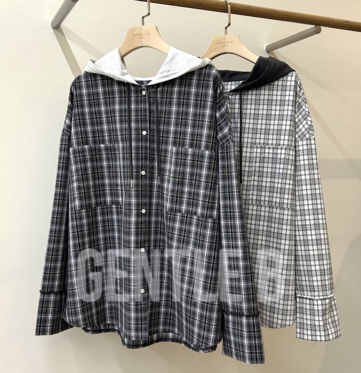 Gentle B - Korean Women Fashion - #momslook - Check Hoodie Top - 7