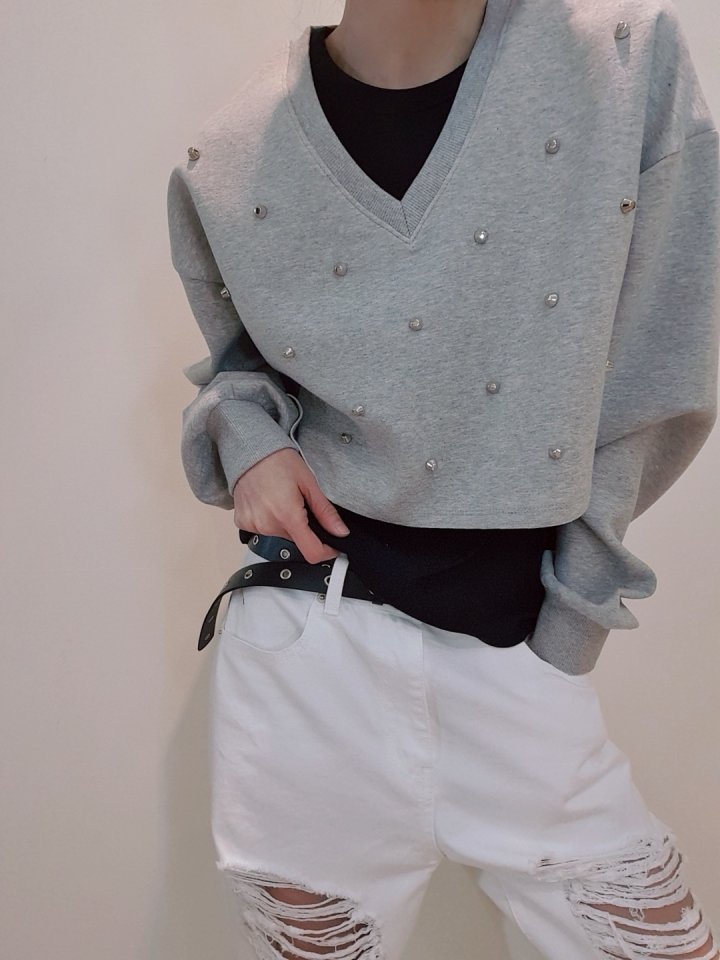 Gentle B - Korean Women Fashion - #romanticstyle - Stud Sweatshirt - 5