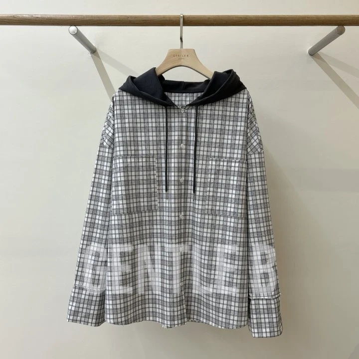 Gentle B - Korean Women Fashion - #romanticstyle - Check Hoodie Top - 3