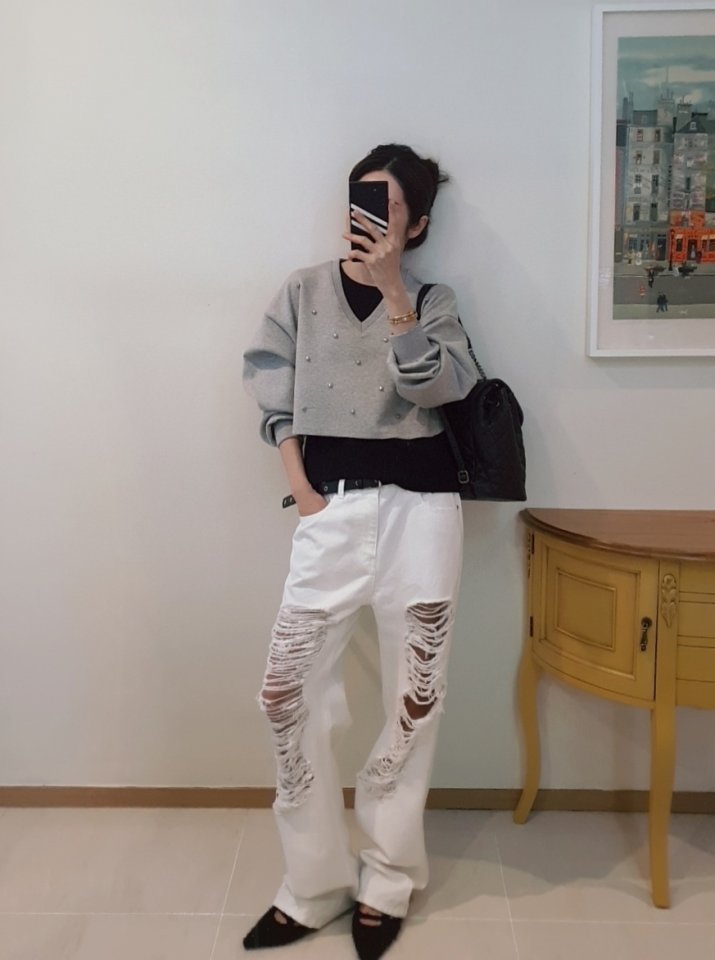 Gentle B - Korean Women Fashion - #vintageinspired - Stud Sweatshirt