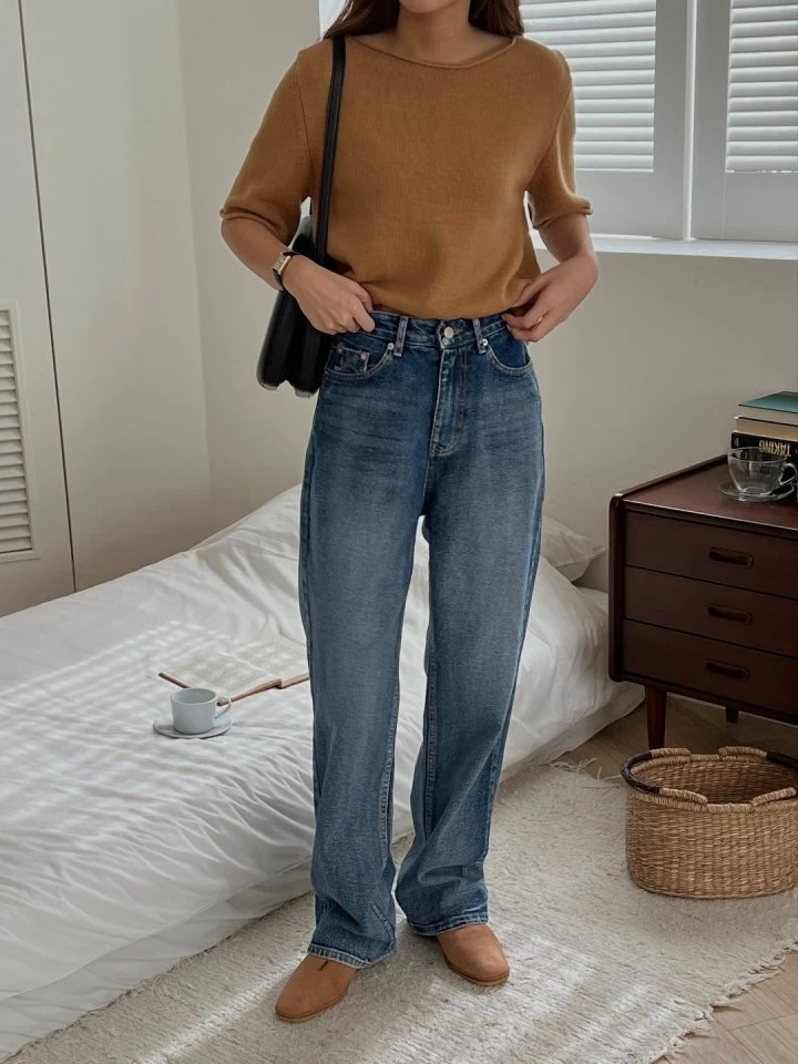 I'm here - Korean Women Fashion - #momslook - All-Brushed Denim Pants - 2