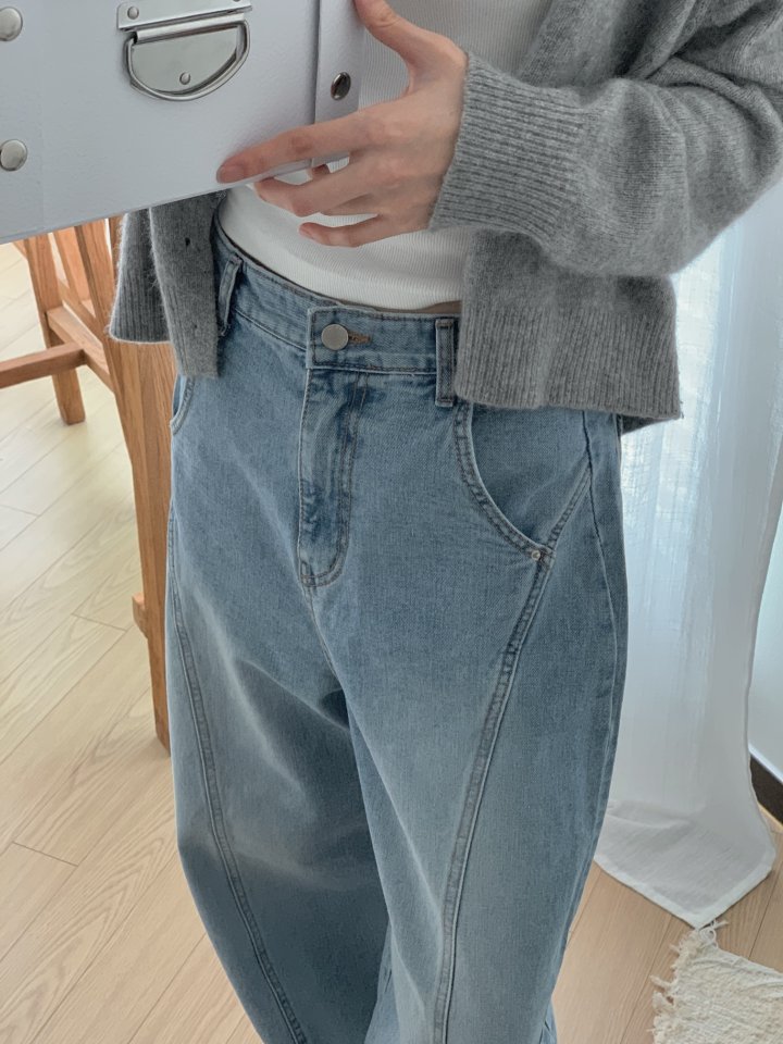I'm here - Korean Women Fashion - #momslook - Seam Curve Round Denim Pants - 9
