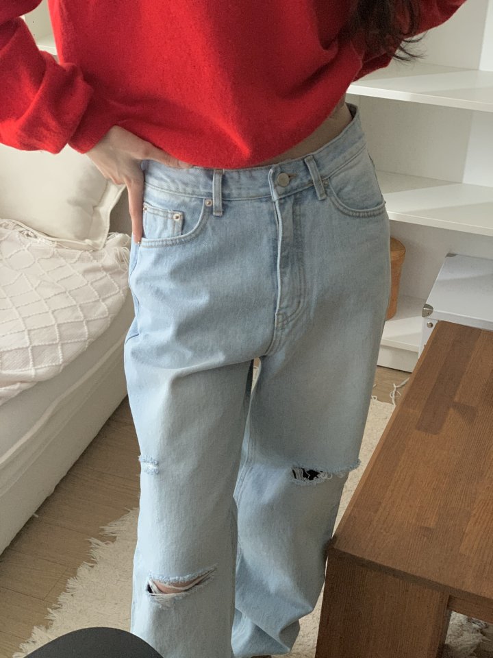 I'm here - Korean Women Fashion - #momslook - Vintage Light Blue Wide Denim Pants - 10