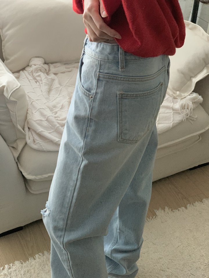 I'm here - Korean Women Fashion - #momslook - Vintage Light Blue Wide Denim Pants - 12