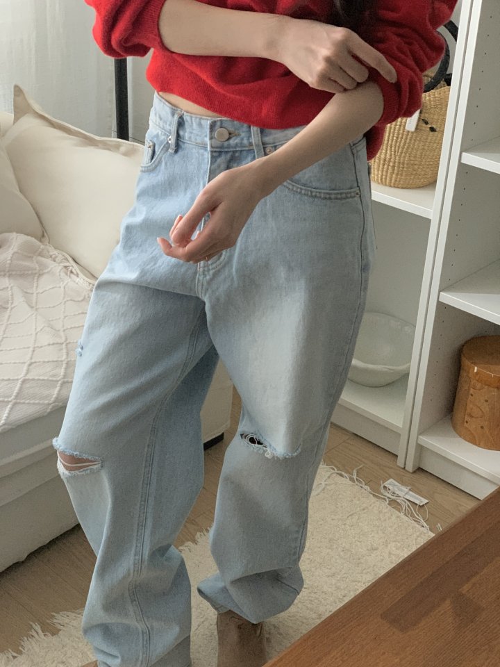 I'm here - Korean Women Fashion - #momslook - Vintage Light Blue Wide Denim Pants - 8