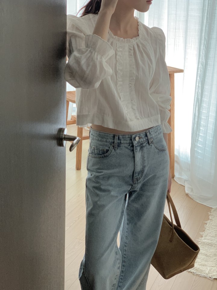 I'm here - Korean Women Fashion - #momslook - Side Stitch Wide Denim Pants - 5