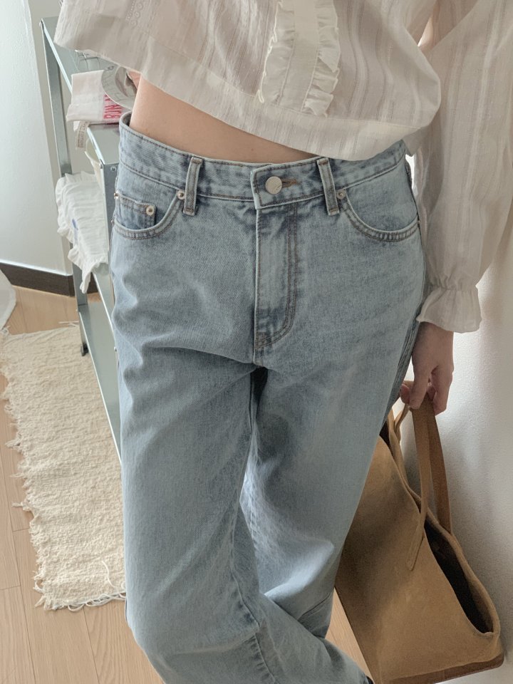 I'm here - Korean Women Fashion - #momslook - Side Stitch Wide Denim Pants - 7