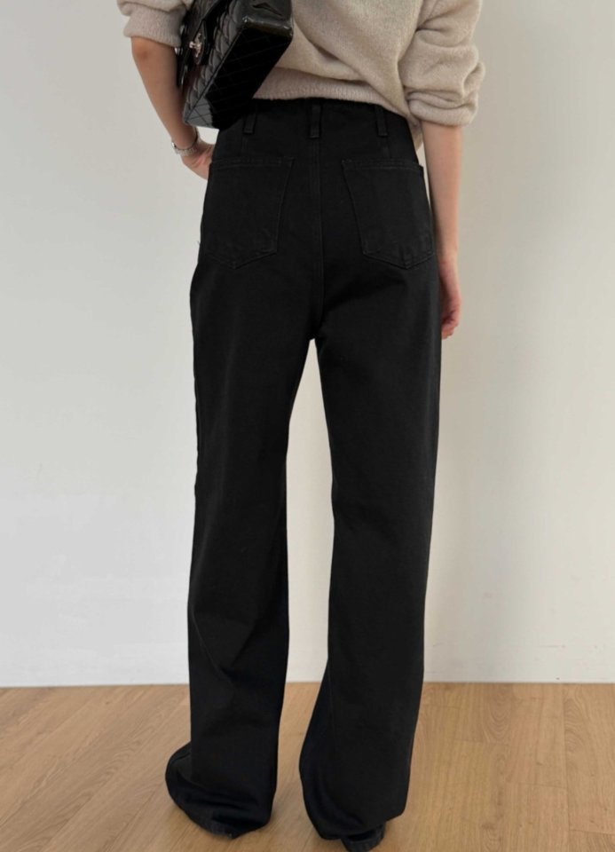I'm here - Korean Women Fashion - #momslook - Wide No-OB Black Denim Pants - 12