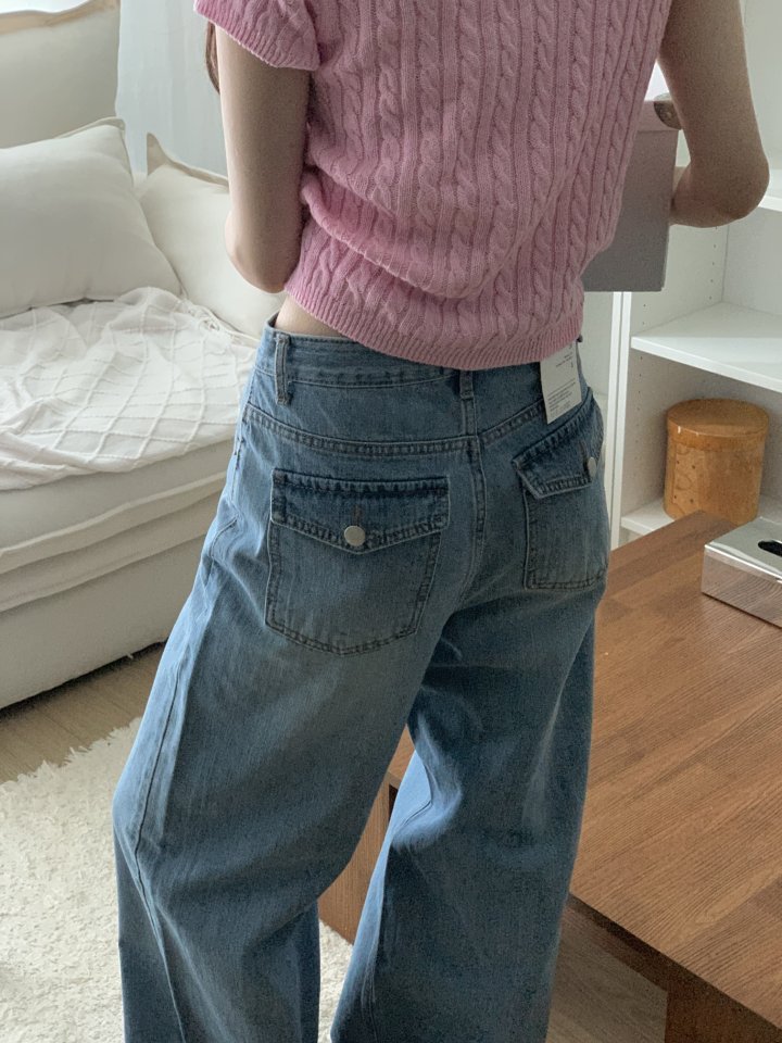I'm here - Korean Women Fashion - #pursuepretty - Hooded Pocket Wide Denim Pants - 2