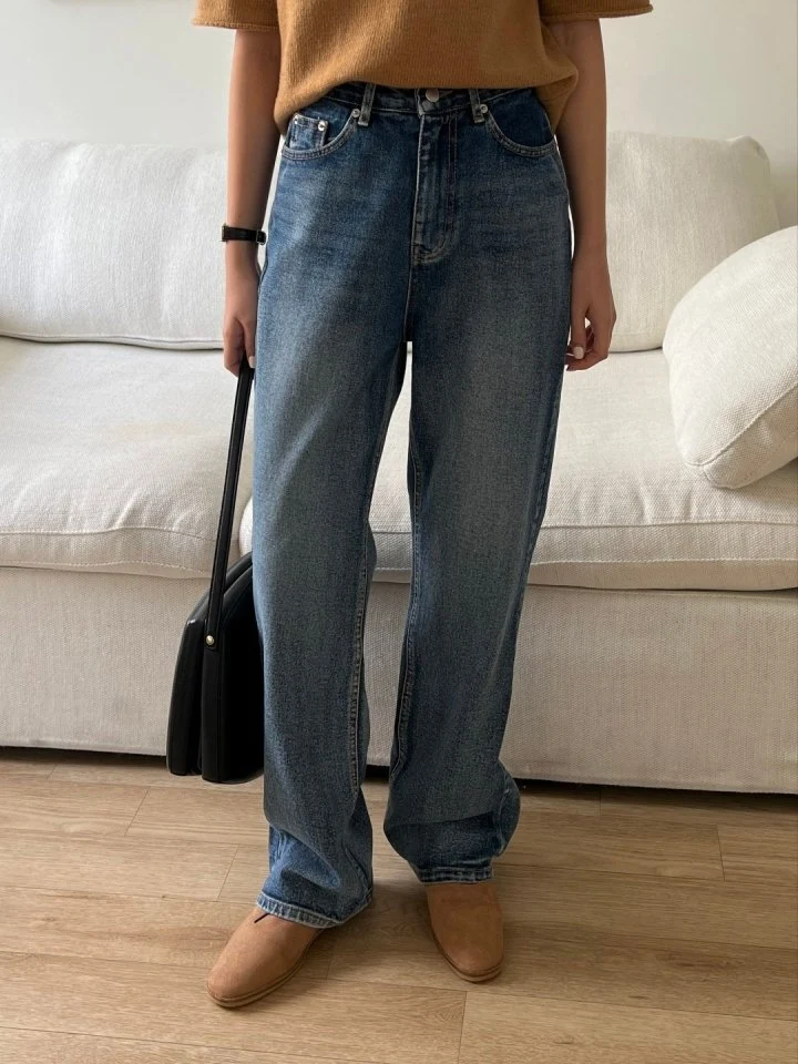 I'm here - Korean Women Fashion - #restrostyle - All-Brushed Denim Pants - 8
