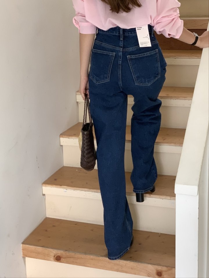 I'm here - Korean Women Fashion - #restrostyle - Deep Blue Semi-Straight Denim Pants - 7