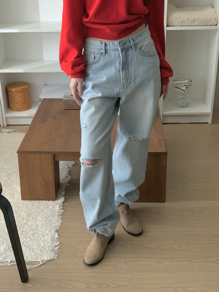 I'm here - Korean Women Fashion - #restrostyle - Vintage Light Blue Wide Denim Pants