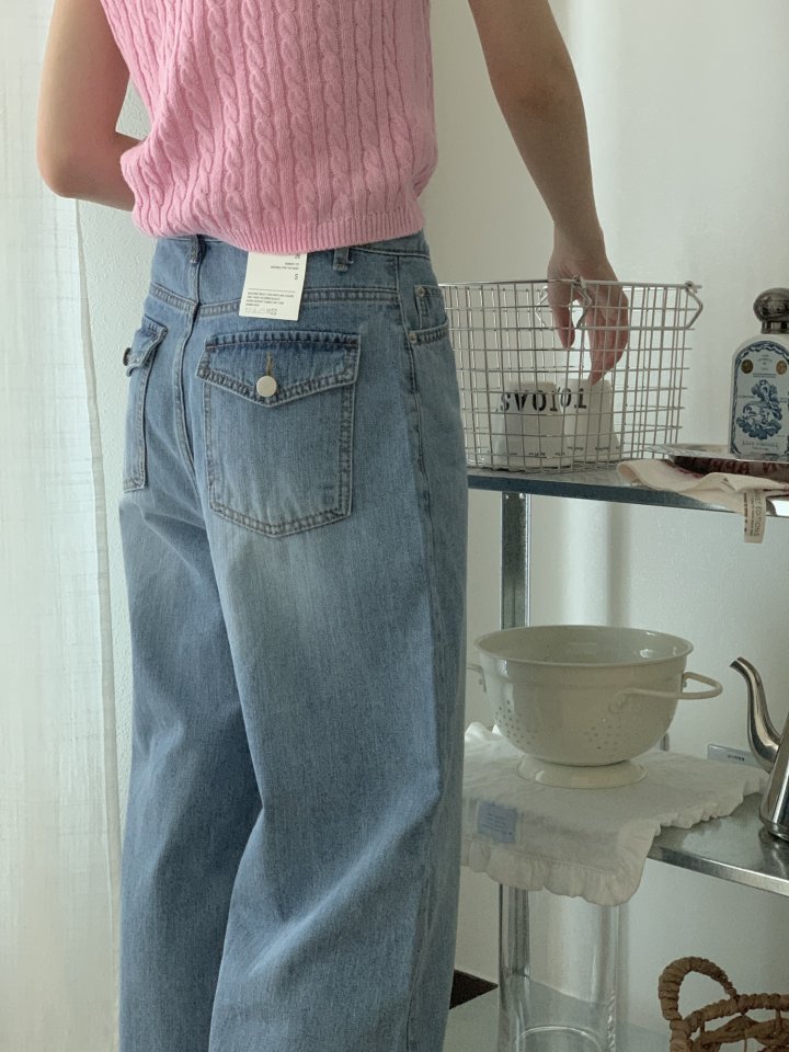 I'm here - Korean Women Fashion - #restrostyle - Hooded Pocket Wide Denim Pants - 4