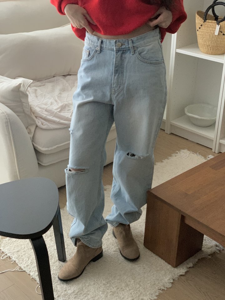 I'm here - Korean Women Fashion - #romanticstyle - Vintage Light Blue Wide Denim Pants - 2