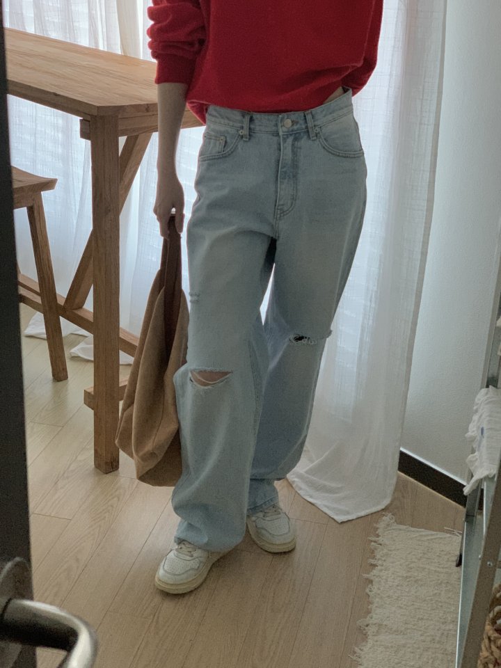 I'm here - Korean Women Fashion - #shopsmall - Vintage Light Blue Wide Denim Pants - 3