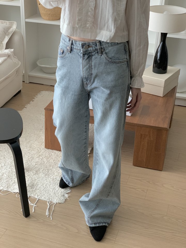 I'm here - Korean Women Fashion - #shopsmall - Side Stitch Wide Denim Pants - 2