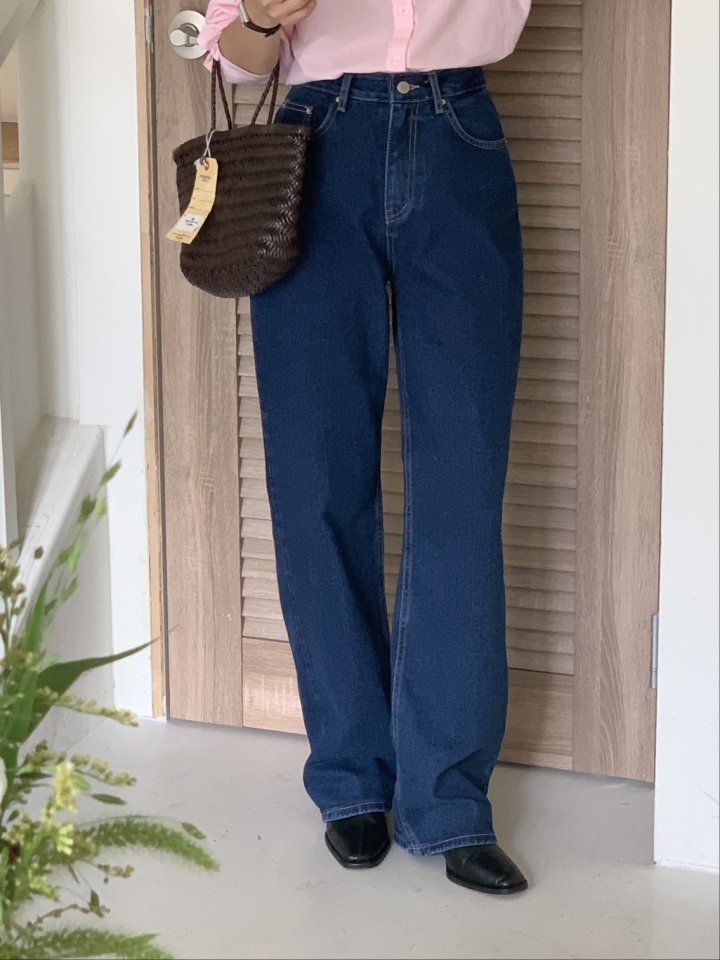 I'm here - Korean Women Fashion - #thatsdarling - Deep Blue Semi-Straight Denim Pants - 10