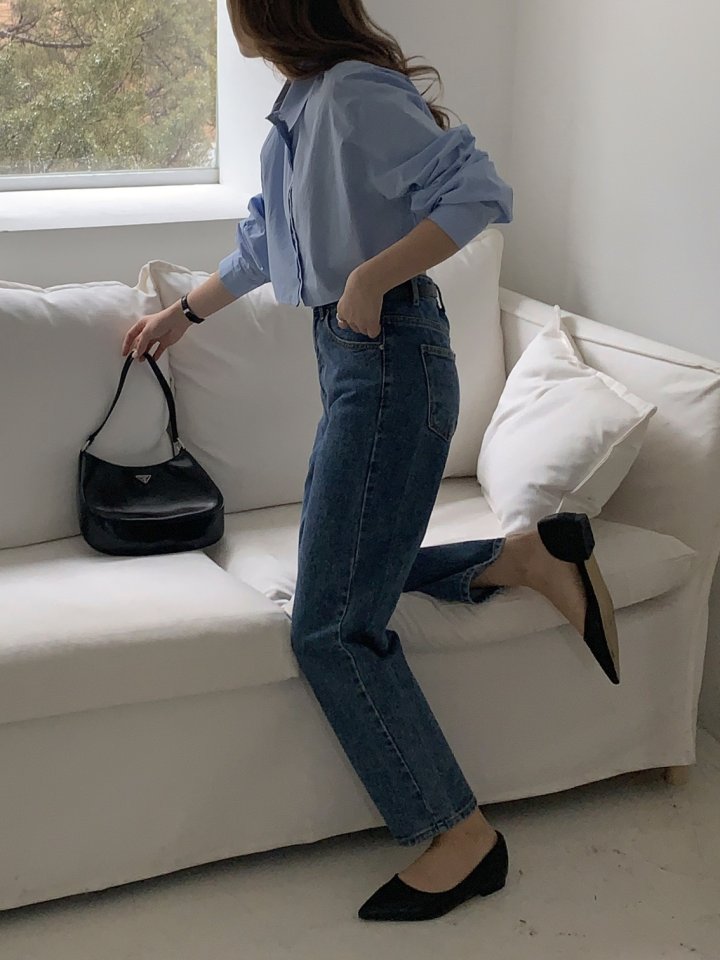I'm here - Korean Women Fashion - #thatsdarling - Blue Crop Basic Denim Pants - 2