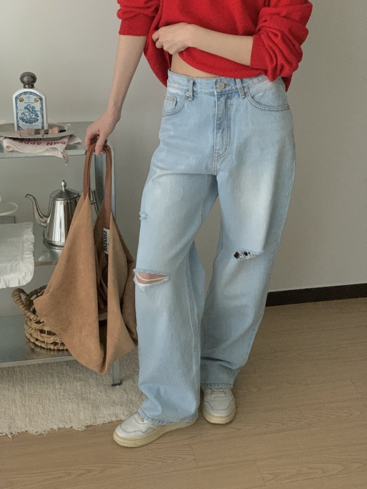 I'm here - Korean Women Fashion - #thelittlethings - Vintage Light Blue Wide Denim Pants - 5