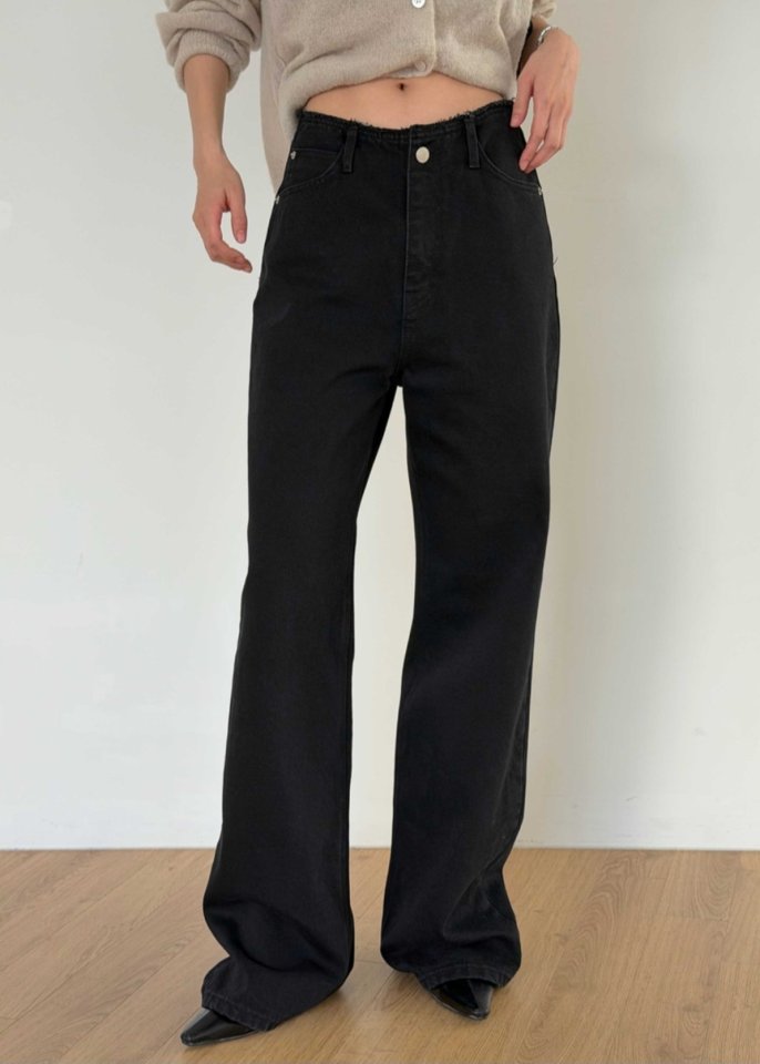 I'm here - Korean Women Fashion - #thelittlethings - Wide No-OB Black Denim Pants
