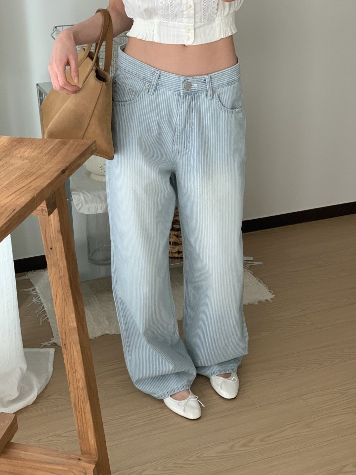 I'm here - Korean Women Fashion - #vintageinspired - Stripe Wide Pants - 8