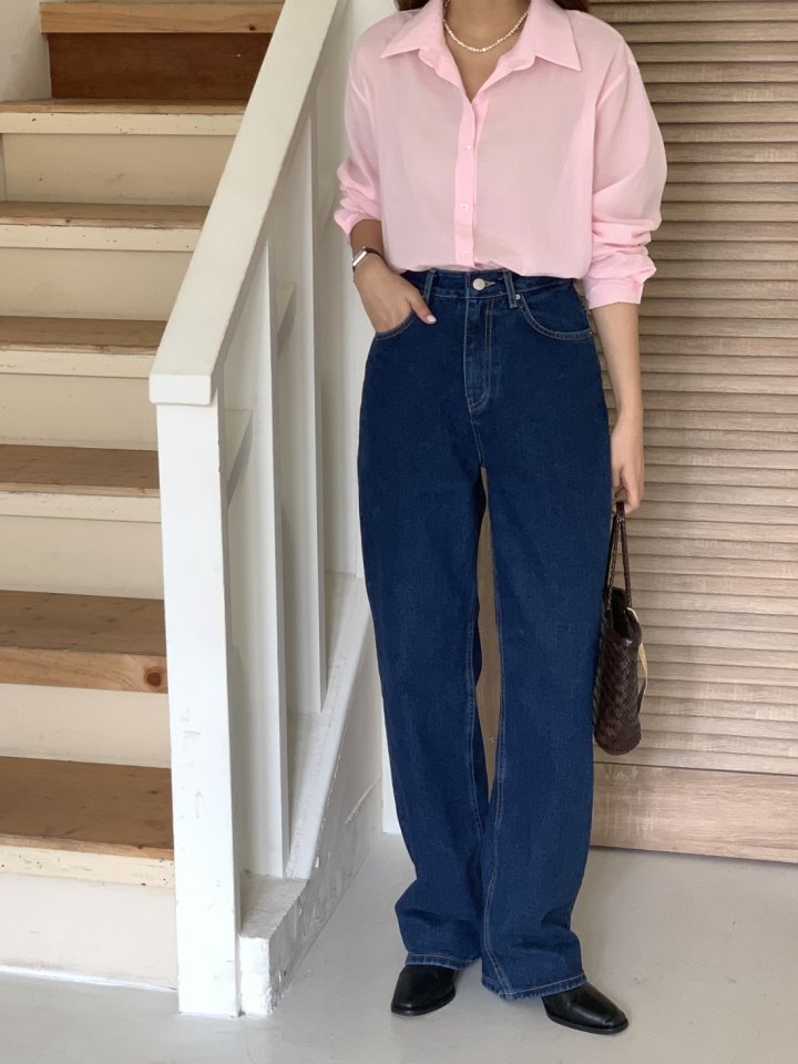 I'm here - Korean Women Fashion - #womensfashion - Deep Blue Semi-Straight Denim Pants - 4