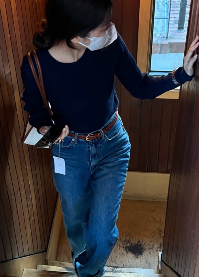 I'm here - Korean Women Fashion - #vintageinspired - Gold Brushed Denim Pants - 2