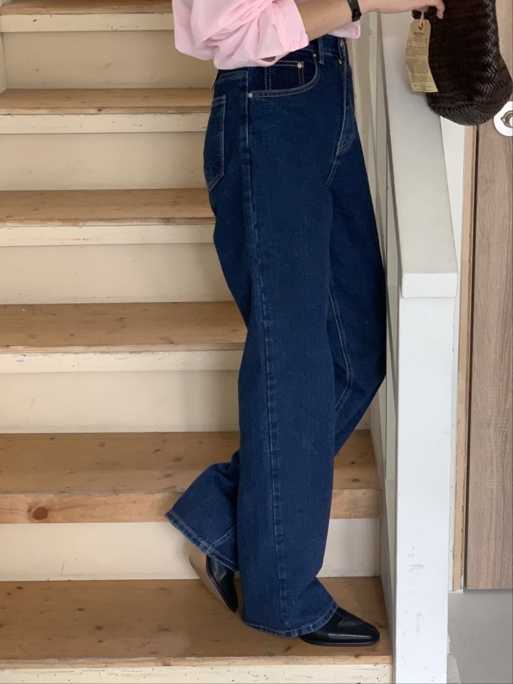 I'm here - Korean Women Fashion - #vintagekidsstyle - Deep Blue Semi-Straight Denim Pants - 5