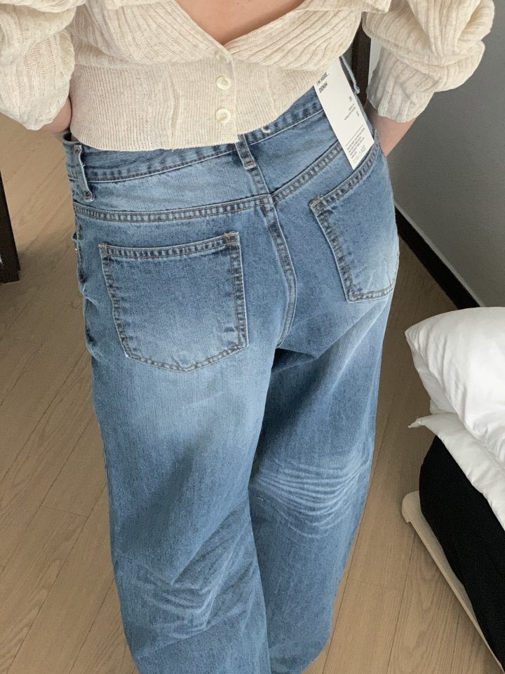 I'm here - Korean Women Fashion - #womensfashion - Embossed Washed Denim Pants - 6