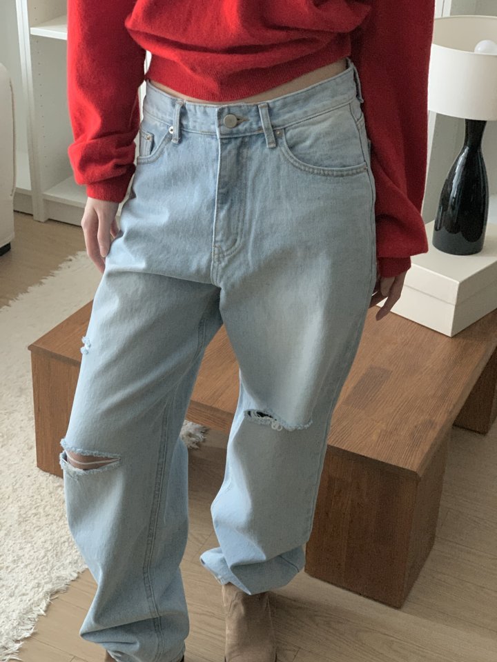I'm here - Korean Women Fashion - #womensfashion - Vintage Light Blue Wide Denim Pants - 7