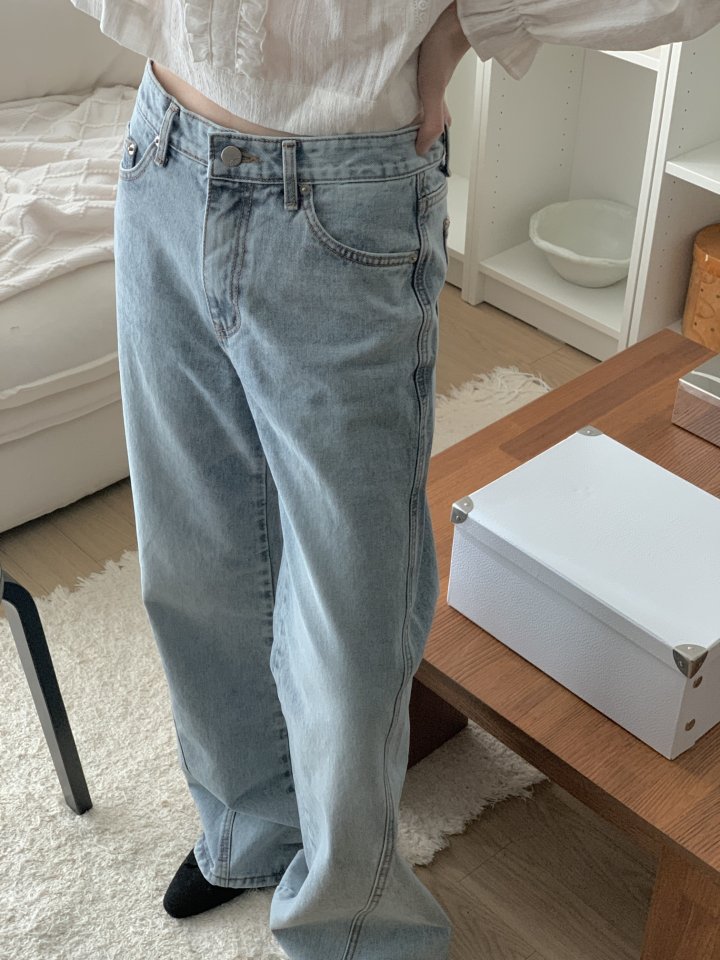 I'm here - Korean Women Fashion - #womensfashion - Side Stitch Wide Denim Pants - 12