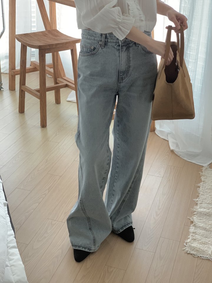 I'm here - Korean Women Fashion - #womensfashion - Side Stitch Wide Denim Pants - 8