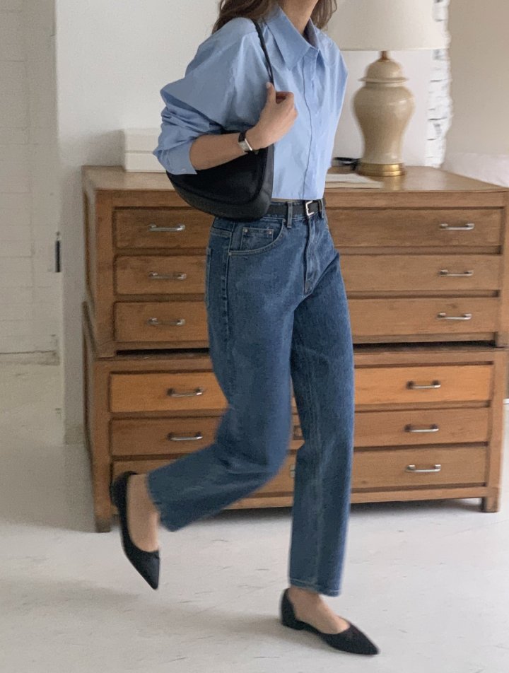 I'm here - Korean Women Fashion - #womensfashion - Blue Crop Basic Denim Pants - 11