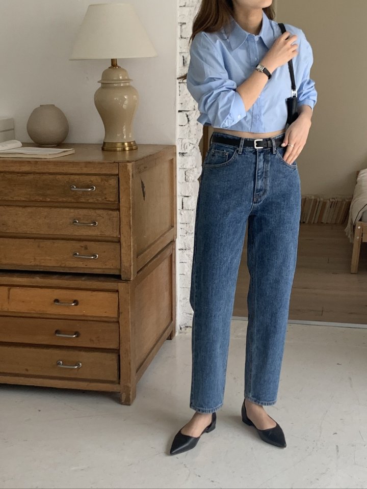 I'm here - Korean Women Fashion - #womensfashion - Blue Crop Basic Denim Pants - 5