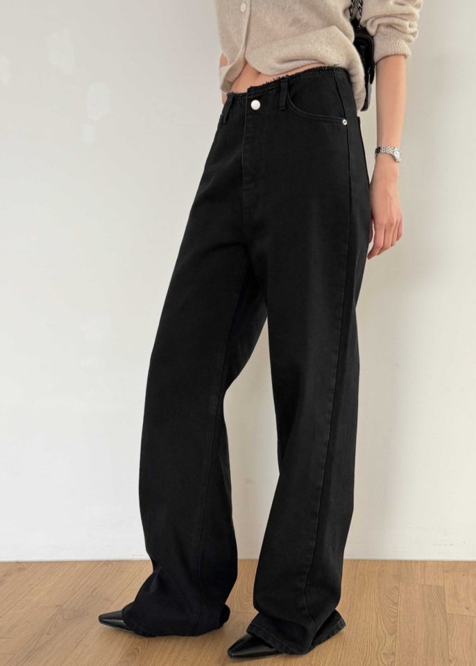 I'm here - Korean Women Fashion - #womensfashion - Wide No-OB Black Denim Pants - 11
