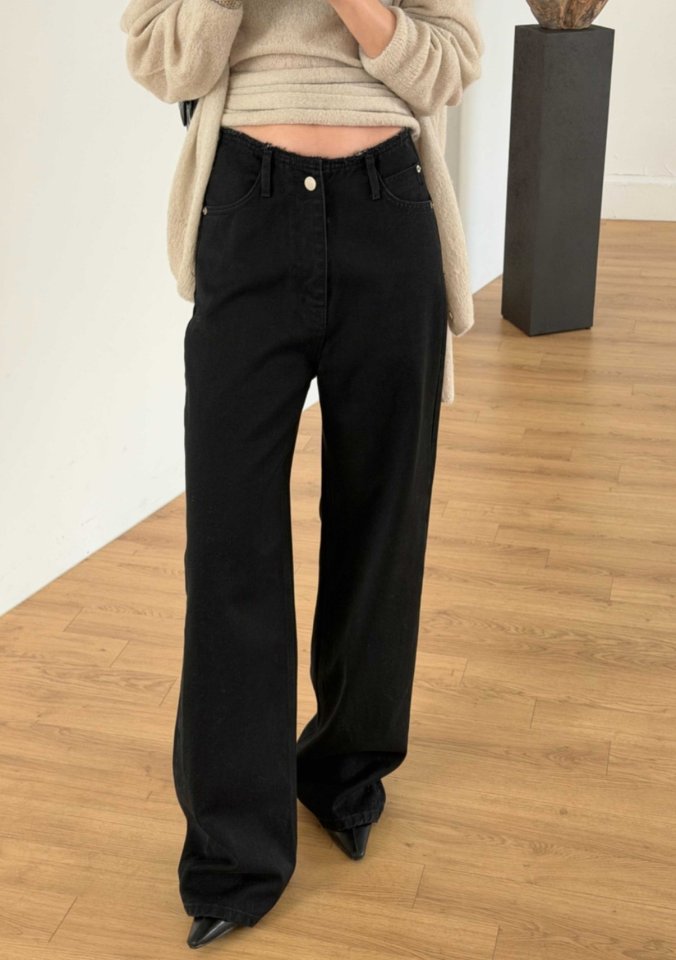 I'm here - Korean Women Fashion - #womensfashion - Wide No-OB Black Denim Pants - 3