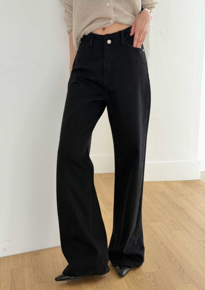 I'm here - Korean Women Fashion - #womensfashion - Wide No-OB Black Denim Pants - 5