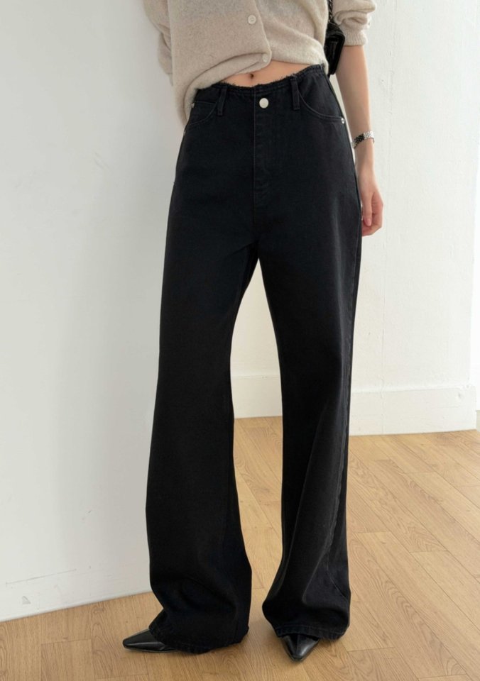 I'm here - Korean Women Fashion - #womensfashion - Wide No-OB Black Denim Pants - 7