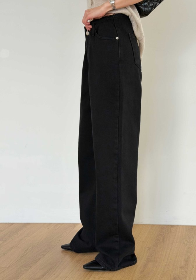 I'm here - Korean Women Fashion - #womensfashion - Wide No-OB Black Denim Pants - 9