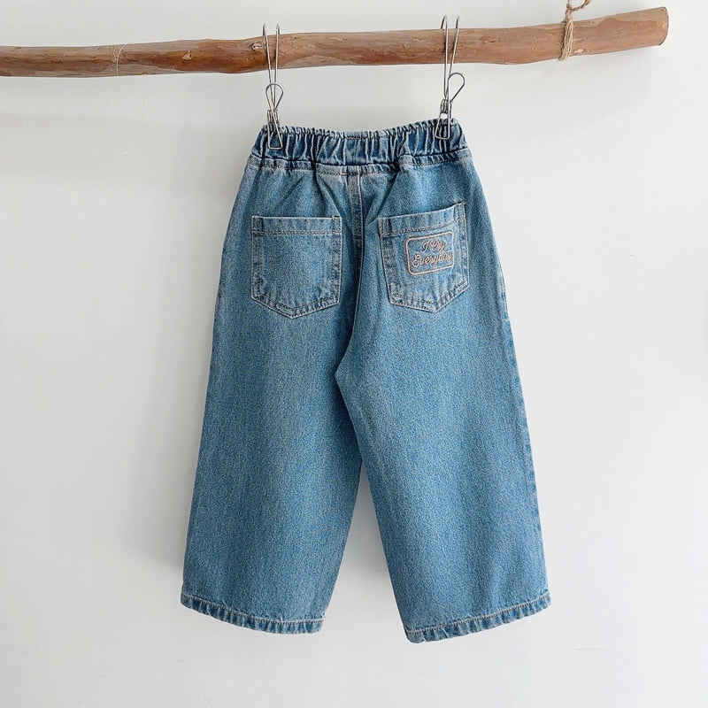 J-Room - Korean Children Fashion - #discoveringself - Smile Embroidered Wide Denim Pants - 6